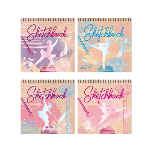 Скетчбук 17х17см гребень 50л. "Балет" тиснение голографической фольгой (ассорти)