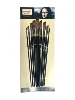 Кисти набор 9 шт. синтетика, скошенные (№0,2,4,6,8,10,12,14,16) деревянная ручка, Bomeija/A802