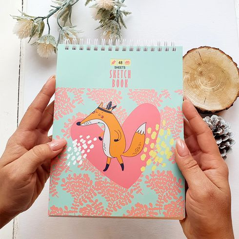 Скетчбук А5 подложка жёсткая 48л. "Forest party" (ассорти) ламинация матовая, гребень, белый блок