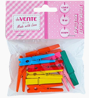 Прищепки декоративные 45x8мм "Цветной микс" деревянные, 10шт, deVENTE, 8120904 (6)