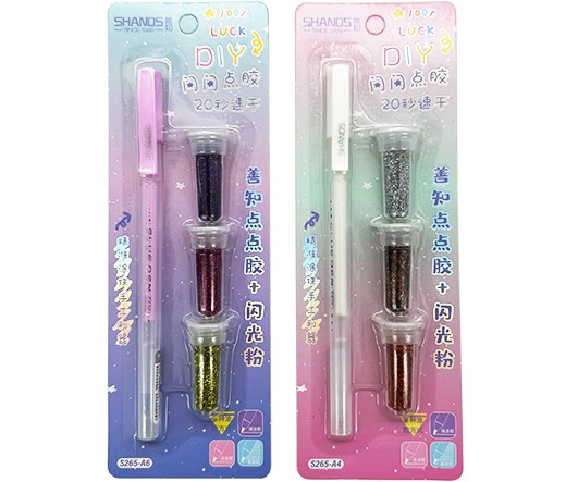 Клей  ручка 9 гр. DE-50 с блестками 3 цвета, цвета ассорти, в блистере S265-А5 (2/800)