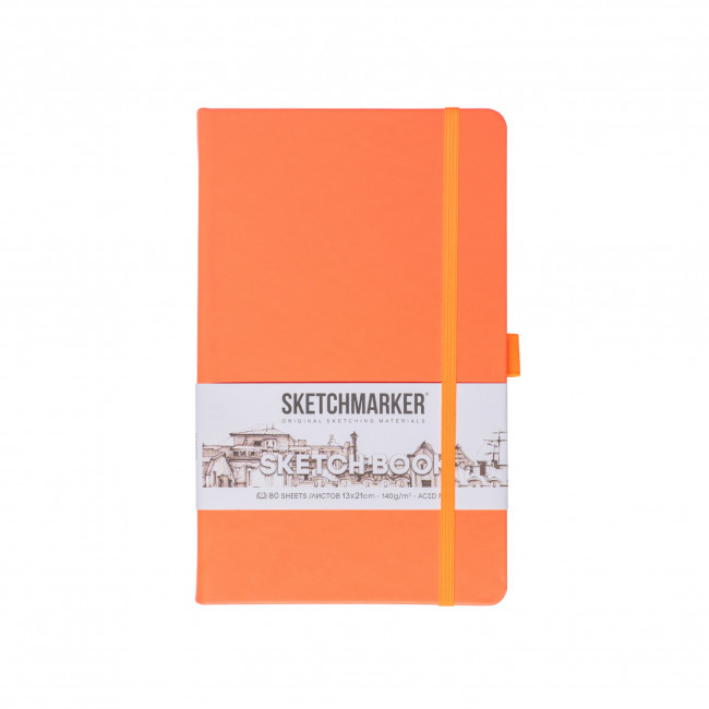 Блокнот для зарисовок 140г/кв.м 13*21см 80л, твердая обложка, неоновый коралл, Sketchmarker/23148053SM