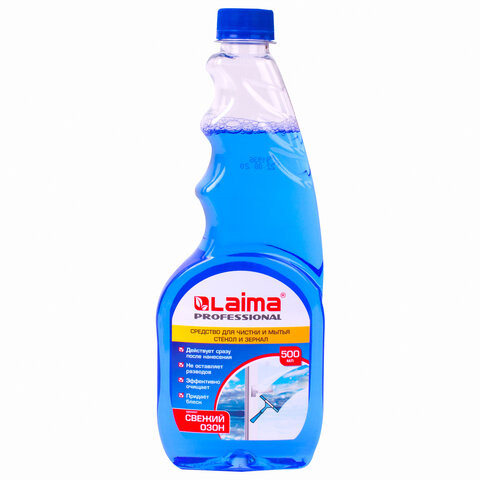 Средство для мытья стекол и зеркал 500 мл LAIMA PROFESSIONAL, свежий озон, сменный блок