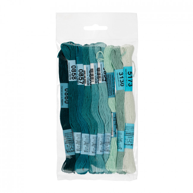 Нитки для вышивания 100% хлопок 9 x8м набор мулине №10 морская волна  Gamma