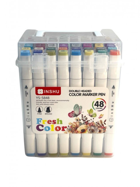Набор маркеров для скетчинга двусторонние 48 цв., в пластиквом пенале, Inshu/YS5848 (20)