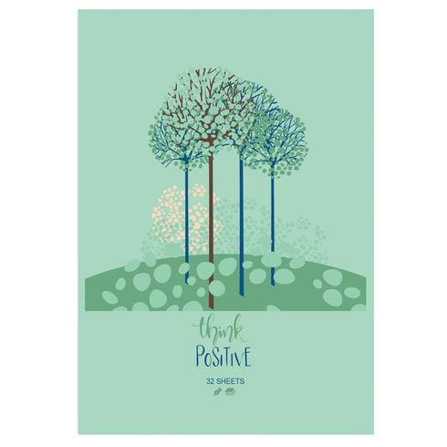 Скетчбук А5 форзац с дизайном 205x145 евроформат 32л. "Think positive" ламинация матовая, скоба, белый блок