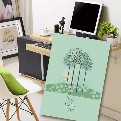 Скетчбук А5 форзац с дизайном 205x145 евроформат 32л. "Think positive" ламинация матовая, скоба, белый блок