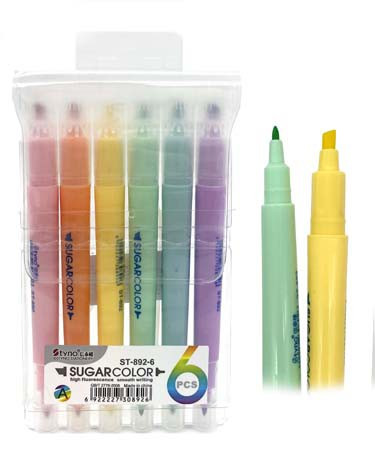 Маркер выделитель набор 6шт "Sugar color" 1-3мм, двухсторонние (острый+скошенный), Tyno CZ-80562/CN-30/WST-8, ST-892 (1/12/384) Маркер выделитель набор 6шт "Sugar color" 1-3мм, двухсторонние (острый+скошенный), Tyno CZ-80562/CN-30/WST-8, ST-892 (1/12/384)