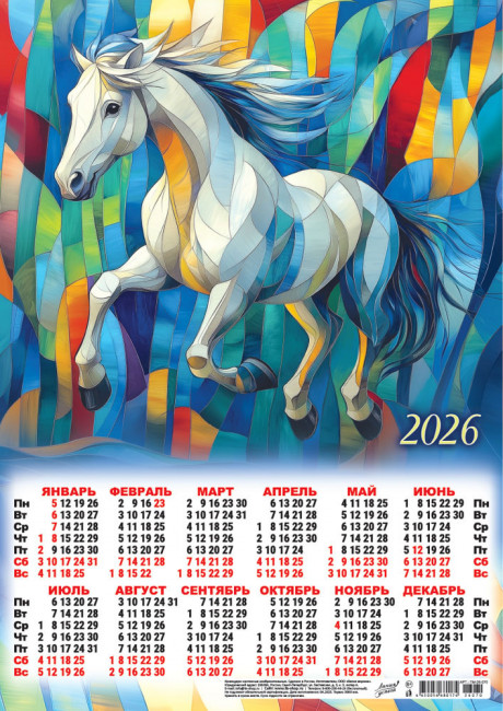 Календарь-плакат А3 2026г "Акварельный витраж" (акварель), ПМ-26-070