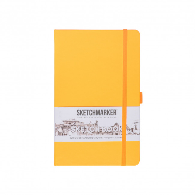 Блокнот для зарисовок 140г/кв.м 13*21см 80л, твердая обложка, оранжевый неон, Sketchmarker/23148043SM
