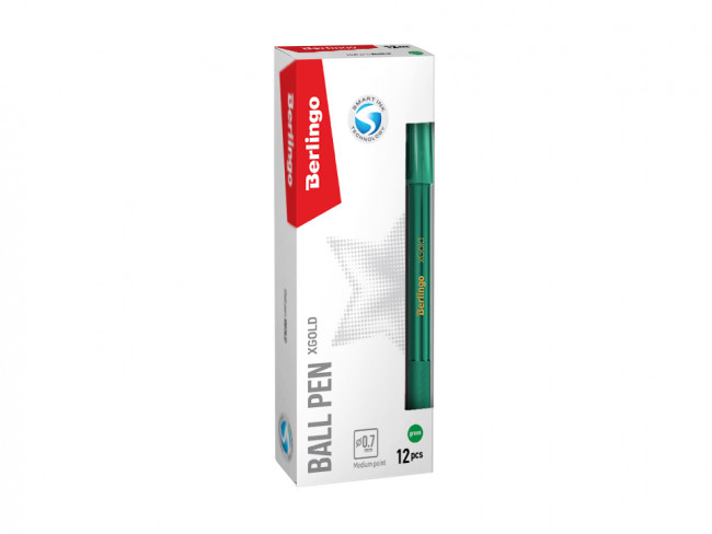 Ручка шариковая 0,7мм игольчатый стержень, зеленая, "xGold", Berlingo/CBp_07503 (12)