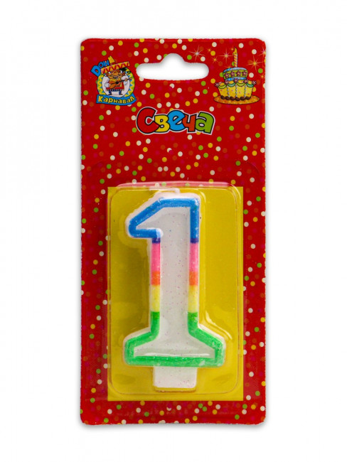 Свеча для торта с разноцветной окантовкой с блестками Цифра 1 С-2416