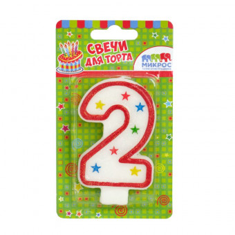 Свеча-цифра с блестками "2" 8,5 см