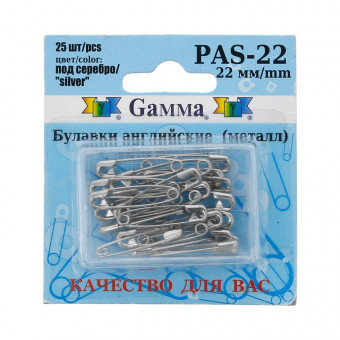 Булавки английские 25шт 22 мм под серебро, Gamma/PAS-22