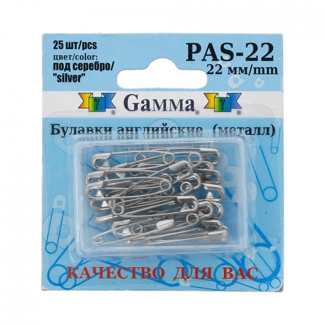 Булавки английские 25шт 22 мм под серебро, Gamma/PAS-22 Булавки английские 25шт 22 мм под серебро, Gamma/PAS-22
