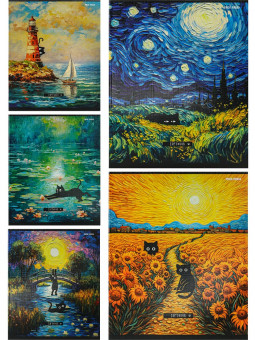 Тетрадь 48 клетка "Коты и искусство" скрепка, Проф-Пресс/48-7094 (5/100)