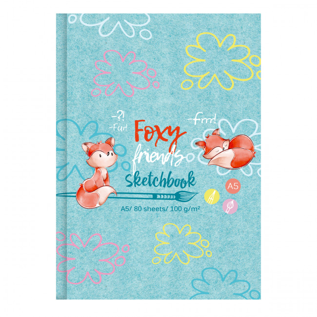 Скетчбук А5 переплёт твёрдый 80л. "Foxy sketch" ламинация матовая выборочный лак, белый блок, BG (2/20)