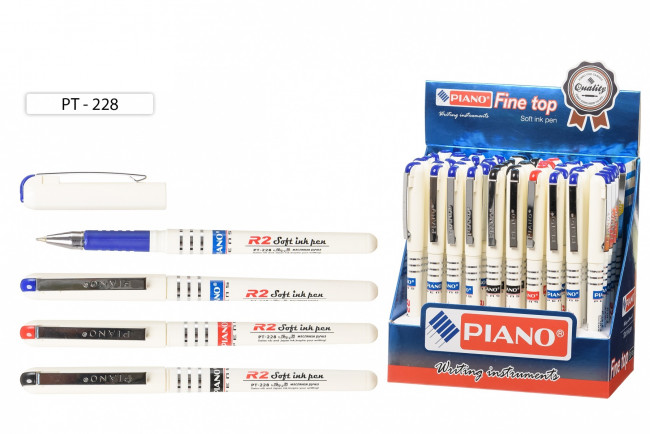 Ручка шариковая  с чернилами на масляной основе, "Piano R2", корпус молочного цвета, резиновый держатель, наконечник серебристого цвета, колпачок с металл. клипом,  цв: 35-синих, 10-чёрных, 5-красных, 0,5 mm.