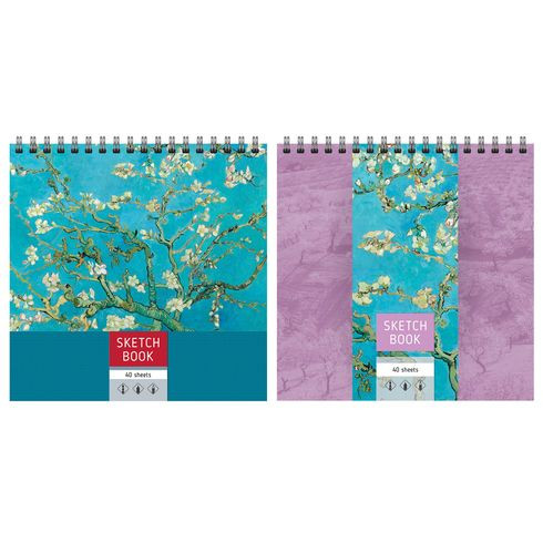 Скетчбук 20х20см гребень 40л. "Bloom" ламинация матовая (ассорти)