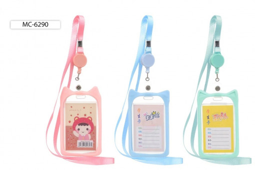 Бейджи 11*6,8см для пропусков, проездных: вертикальный, пластиковый, лента с рулеткой-ретрактором,  Basir/МС-6290 (12)