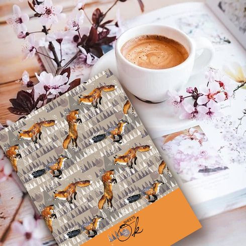 Скетчбук А5 форзац с дизайном 205x145 евроформат 32л. "Лисички" ламинация матовая, скоба, белый блок Скетчбук А5 форзац с дизайном 205x145 евроформат 32л. "Лисички" ламинация матовая, скоба, белый блок