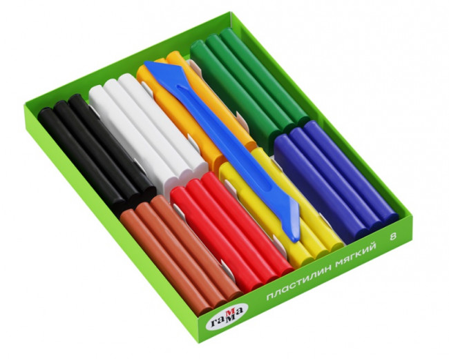 Пластилин 8 цветов, 132гр, мягкий, мягкий, стек, картонная коробка Кроха Луч (30)
