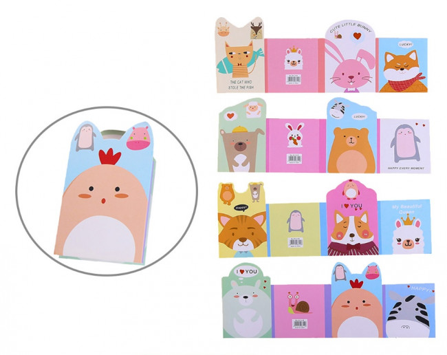 Набор блоков для записи с липким слоем CUTE FRIENDS 8х12,3 см (4 фигурных блока по 15 листов), ОПП-упаковка Набор блоков для записи с липким слоем CUTE FRIENDS 8х12,3 см (4 фигурных блока по 15 листов), ОПП-упаковка