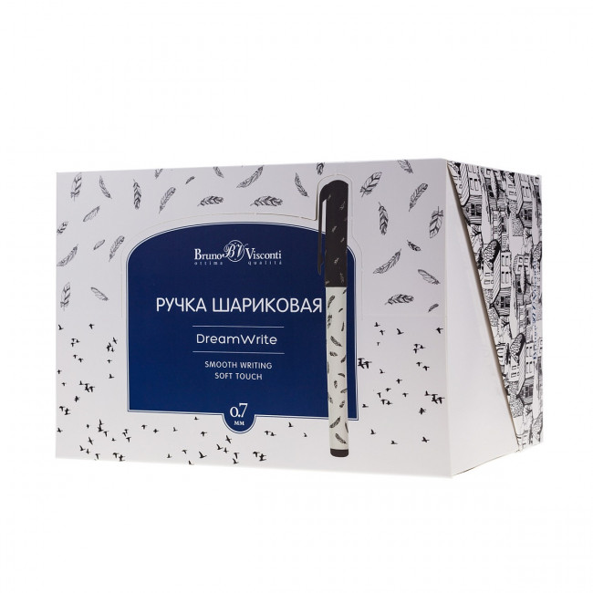 Ручка шариковая 0,7мм синяя "DreamWrite. Черно-белая романтика", BV/20-0264/05 (24)