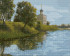 Алмазная мозаика 40*50 на подрамнике "Церковь на берегу реки. Когай Ж.", полная выкладка, ALM046