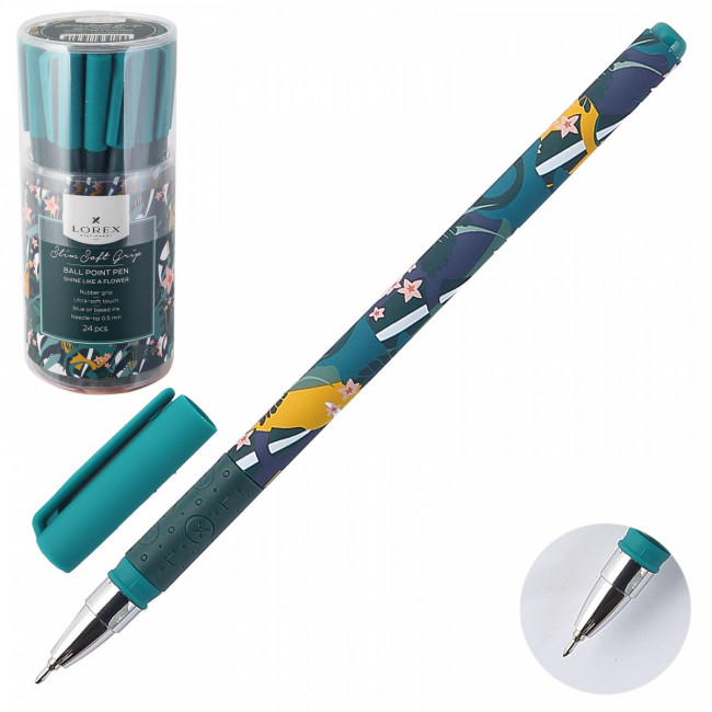 Ручка маслян. 0,50мм SHINE LIKE A FLOWER серия Slim Soft Grip синий, LOREX/LXOPSSG-SF1 (24/288)