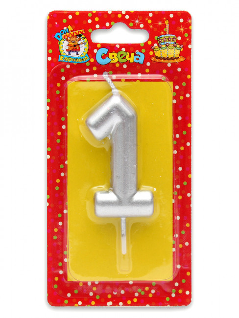 Свеча для торта Серебряная Цифра 1 С-1809 Свеча для торта Серебряная Цифра 1 С-1809