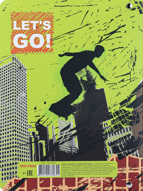 Тетрадь А5+ 120 клетка "Экстремальный спорт - 2 ", на кольцах, Prof-Press/120-6965