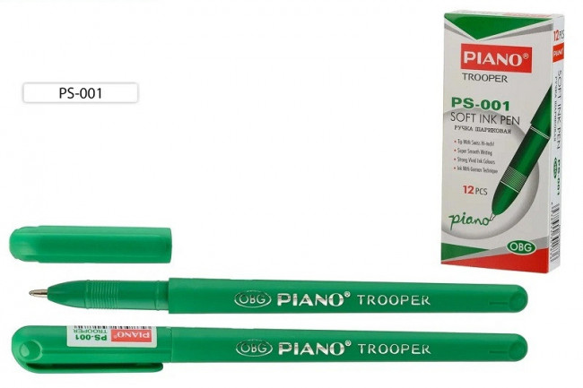 Ручка шариковая 0,7мм зелёная "Piano Trooper", на масляной основе,  зеленый непрозрачный корпус, PIANO/PS-001/зел./ (12)