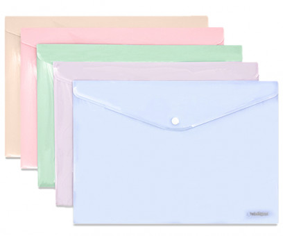 Папка с кнопкой А-4   DM-222 "Пастель" 33,3х23,2см, пластик, ассорти (10/250/500)