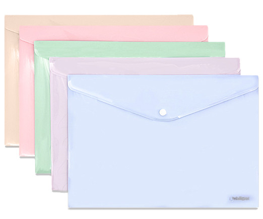 Папка с кнопкой А-4   DM-222 "Пастель" 33,3х23,2см, пластик, ассорти (10/250/500)