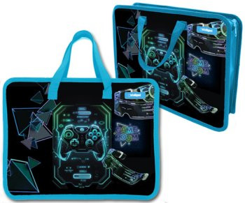 Папка для творчества А4 с ткан. ручками DE-70583 "Game room" пластиковая, молния сверху, голуб с рис (1/50/100)