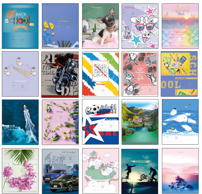 Тетрадь школьная А5 скоба 12л. клетка "Super Mix-20" (ассорти) 20 дизайнов BG (16/160)