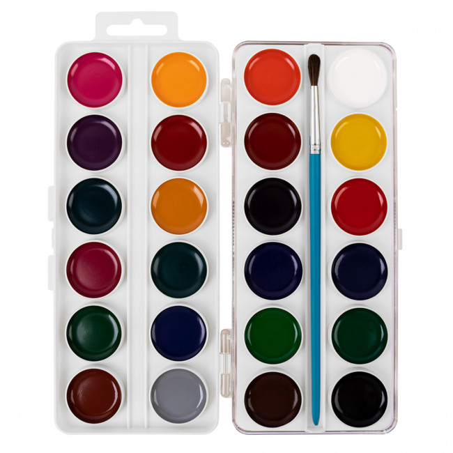 Краска акварель 24цв "Ярко" с кистью, медовые, Лео/LBWB-0124 Краска акварель 24цв "Ярко" с кистью, медовые, Лео/LBWB-0124