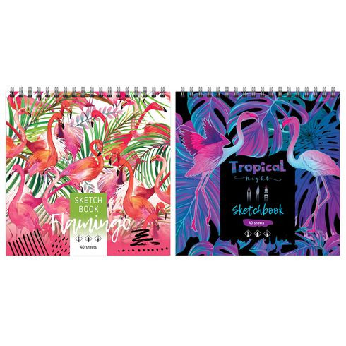 Скетчбук 20х20см гребень 40л. "Яркий фламинго" ламинация матовая (ассорти)