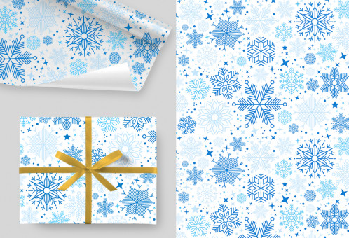 Бумага крафт белый НГ 78гр/м2, 100см х 70см, Снежинки на белом (5 лист/рул.)