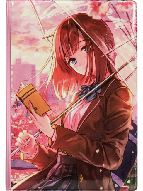 Обложка на паспорт "Аниме девушка с зонтиком" ПВХ, MILAND/ОП-1299