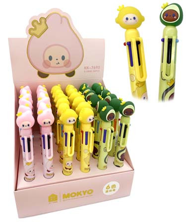 Ручка 6 цв. фигурная "Фрукты короли" корпус с рисунком, с фигуркой, цвета ассорти, CM-84 KK-7692 (36/1296)