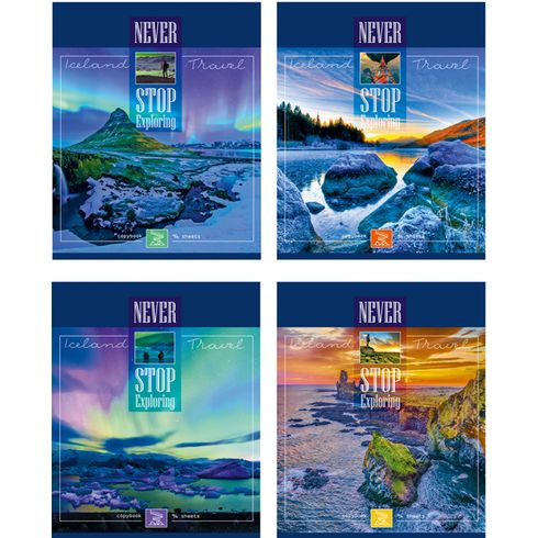 Тетрадь общая А5 скоба 96л. клетка "Iceland Travel" (ассорти) (5/50)