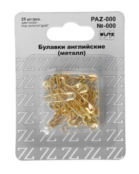Булавки английские №000 19 мм под золото, железо, 25 шт, BLITZ Булавки английские №000 19 мм под золото, железо, 25 шт, BLITZ