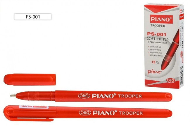 Ручка шариковая 0,7мм красная "Piano Trooper", на масляной основе, красный корпус, PIANO/PS-001/крас./ (12/144)