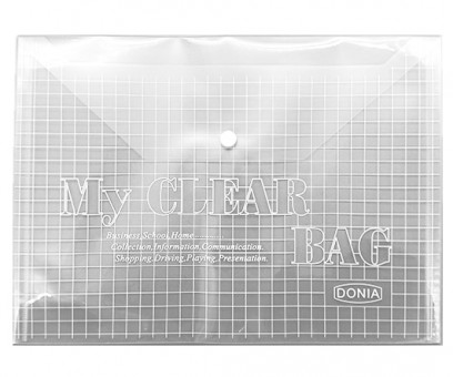 Папка с кнопкой А-4  DJ-399 "CLEAR" 31.7х23см, прозрачная тонированная в клетку, (12/540/1080)