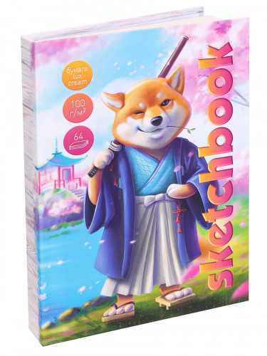 Скетчбук Корги самурай А6, 7БЦ, матовая ламинация + лен, 64л, 100г С64-5532 Скетчбук Корги самурай А6, 7БЦ, матовая ламинация + лен, 64л, 100г С64-5532