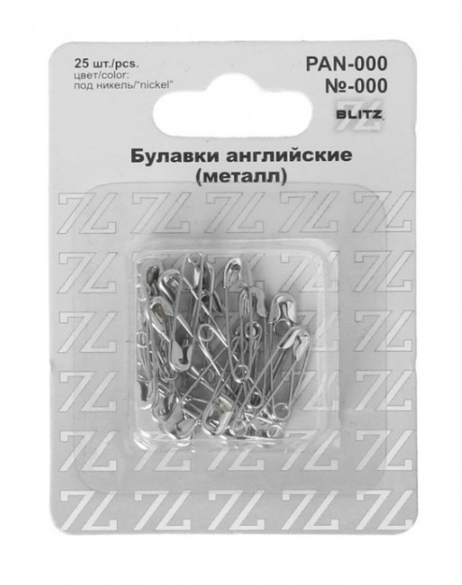 Булавки английские №000  19мм под никель- железо, 25шт, BLITZ/ PAN-000 (10)