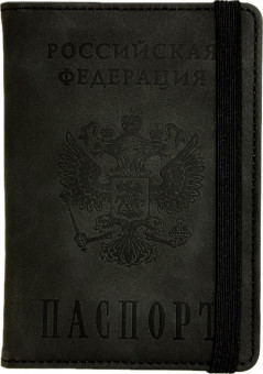 Обложка на паспорт WENZER OFFiCE, РФ Паспорт, на резинке, чёрная, эко кожа