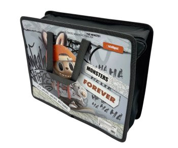 Папка для творчества А4 с ткан. ручками DL-8600 "Monsters" пластик, молния сверху, серая с рисунком (1/50/100)